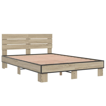 Bed Frame Sonoma Oak 140x190 cm Engineered Wood and Metal