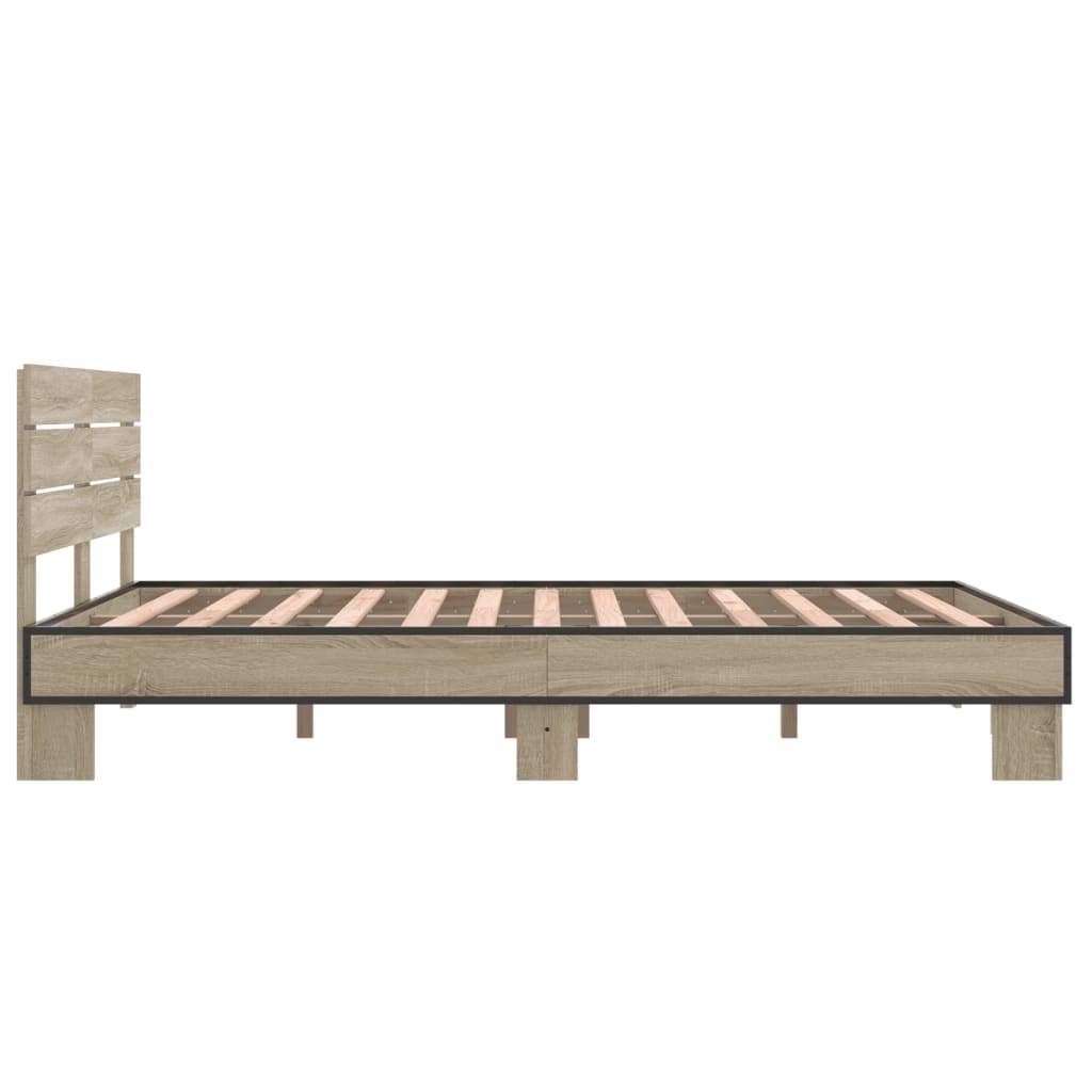 Bed Frame Sonoma Oak 140x190 cm Engineered Wood and Metal