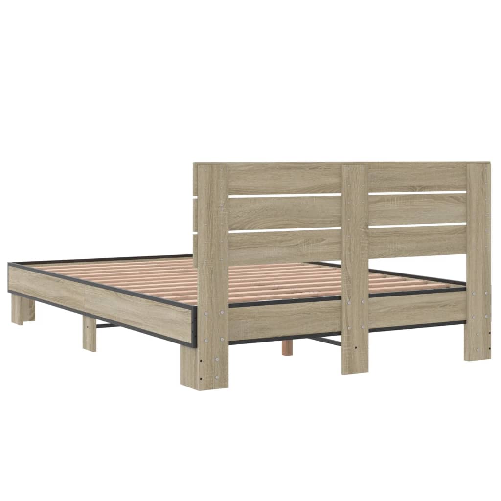 Bed Frame Sonoma Oak 140x190 cm Engineered Wood and Metal