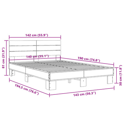 Bed Frame Sonoma Oak 140x190 cm Engineered Wood and Metal