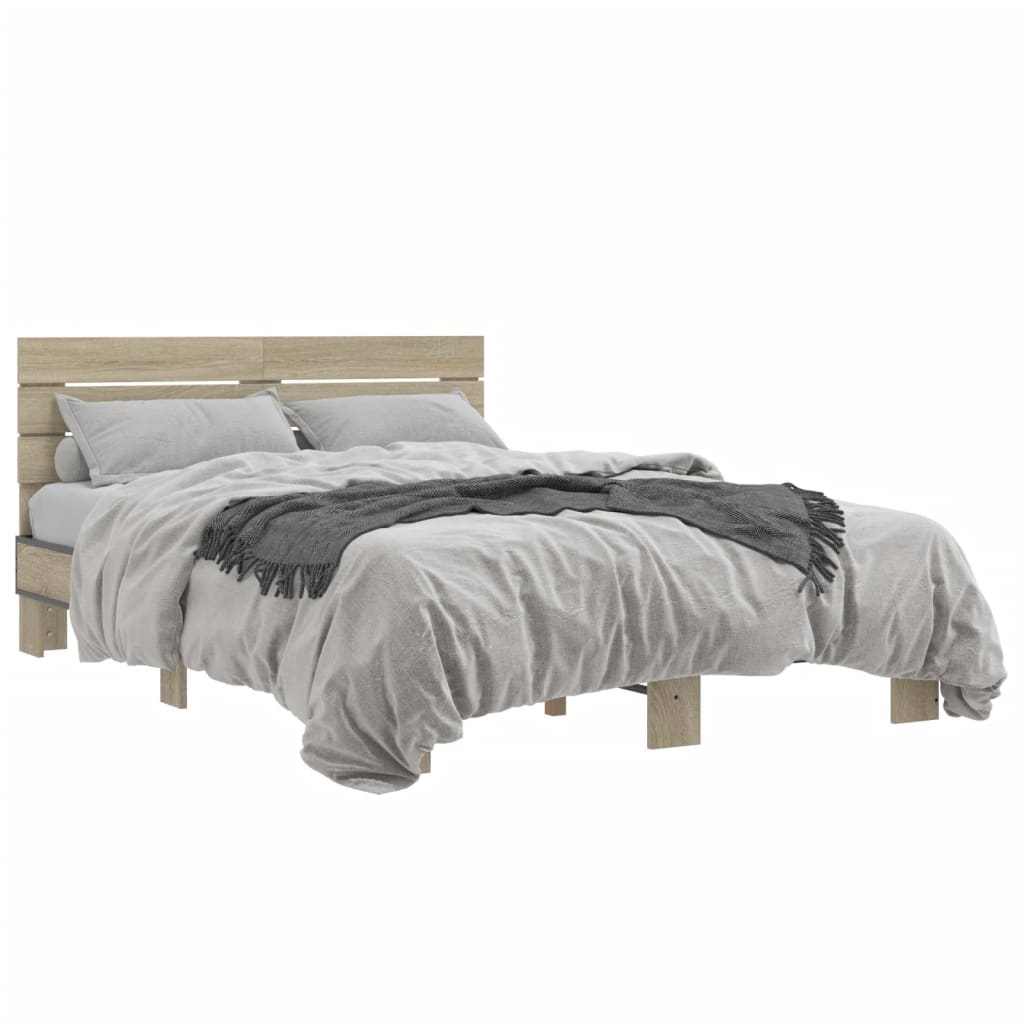 Bed Frame Sonoma Oak 140x190 cm Engineered Wood and Metal