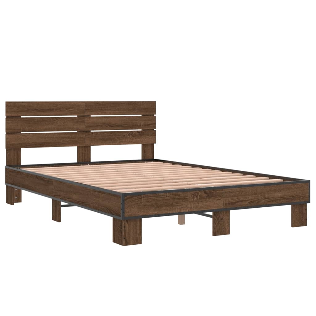 Bed Frame Brown Oak 140x190 cm Engineered Wood and Metal