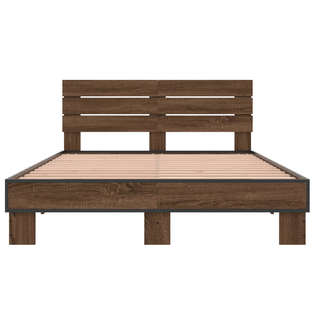 Bed Frame Brown Oak 140x190 cm Engineered Wood and Metal