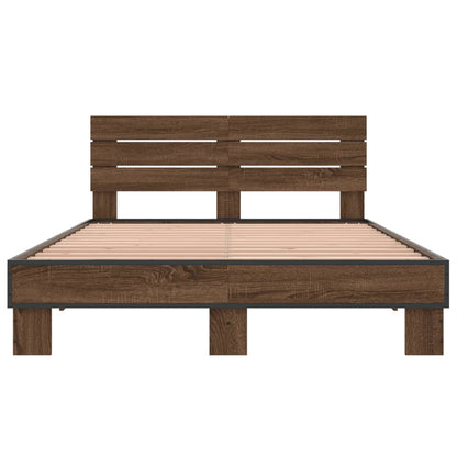 Bed Frame Brown Oak 140x190 cm Engineered Wood and Metal