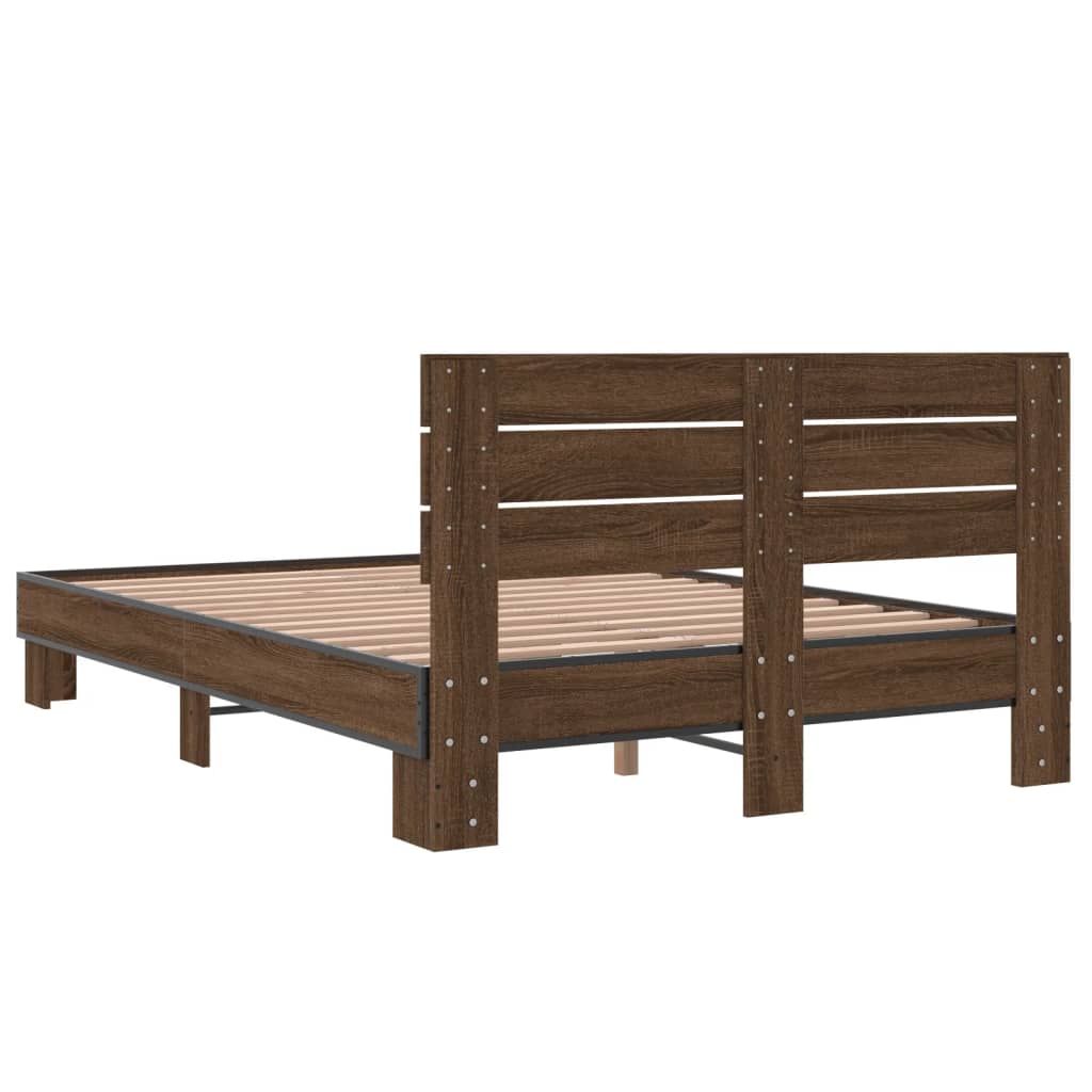 Bed Frame Brown Oak 140x190 cm Engineered Wood and Metal