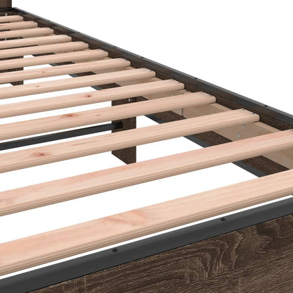 Bed Frame Brown Oak 140x190 cm Engineered Wood and Metal