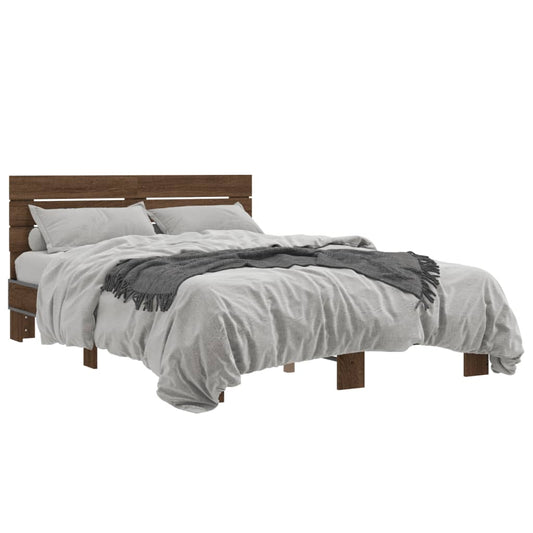 Bed Frame Brown Oak 140x190 cm Engineered Wood and Metal