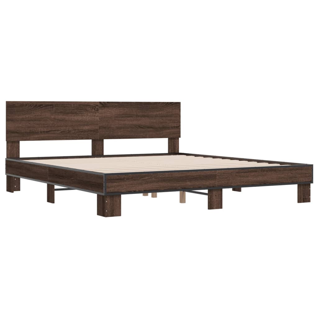 Bed Frame Brown Oak 200x200 cm Engineered Wood and Metal