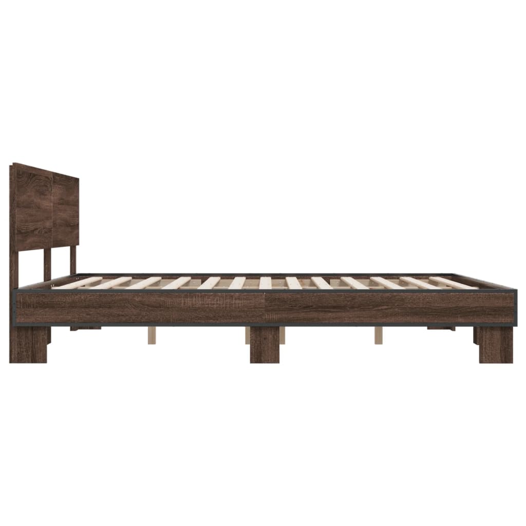 Bed Frame Brown Oak 200x200 cm Engineered Wood and Metal