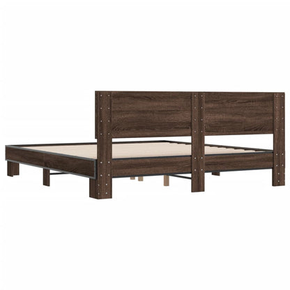 Bed Frame Brown Oak 200x200 cm Engineered Wood and Metal