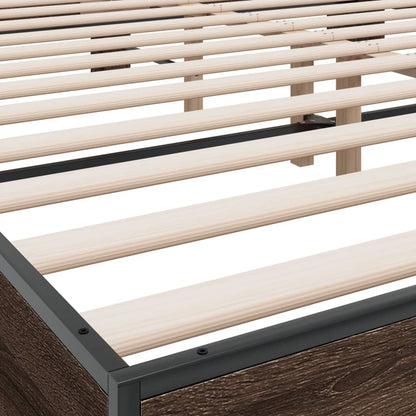 Bed Frame Brown Oak 200x200 cm Engineered Wood and Metal