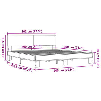 Bed Frame Brown Oak 200x200 cm Engineered Wood and Metal