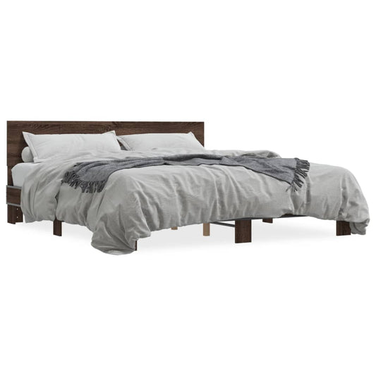 Bed Frame Brown Oak 200x200 cm Engineered Wood and Metal