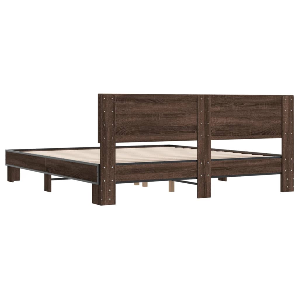 Bed Frame Brown Oak 180x200 cm Super King Engineered Wood and Metal