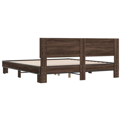 Bed Frame Brown Oak 180x200 cm Super King Engineered Wood and Metal