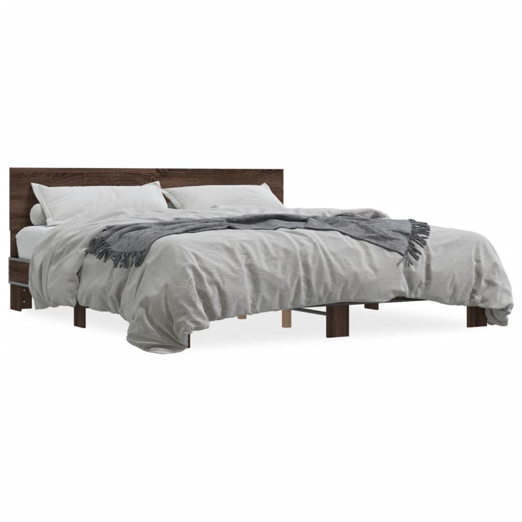 Bed Frame Brown Oak 180x200 cm Super King Engineered Wood and Metal