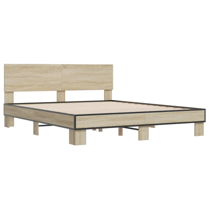 Bed Frame Sonoma Oak 150x200 cm King Size Engineered Wood and Metal