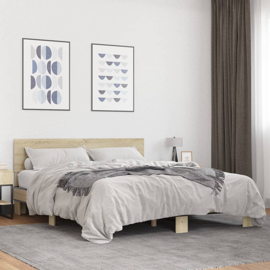 Bed Frame Sonoma Oak 150x200 cm King Size Engineered Wood and Metal