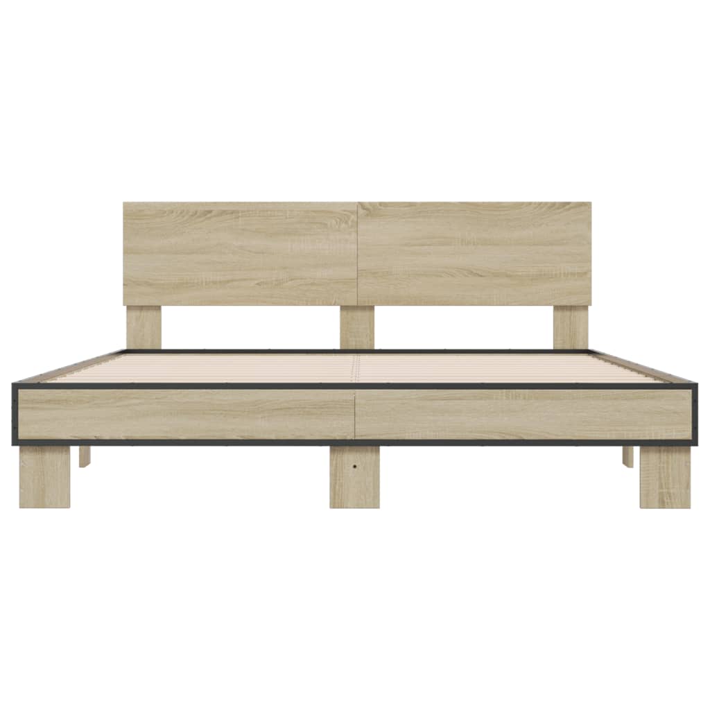 Bed Frame Sonoma Oak 150x200 cm King Size Engineered Wood and Metal