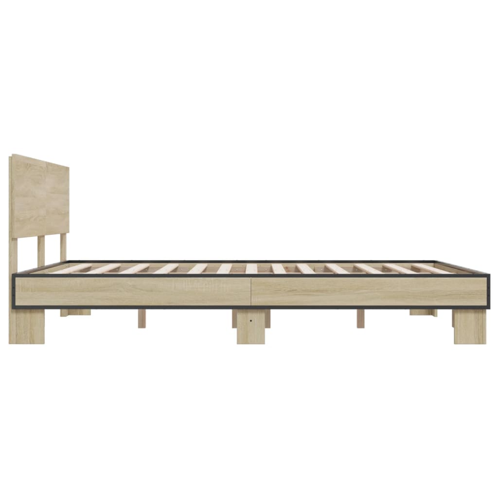 Bed Frame Sonoma Oak 150x200 cm King Size Engineered Wood and Metal