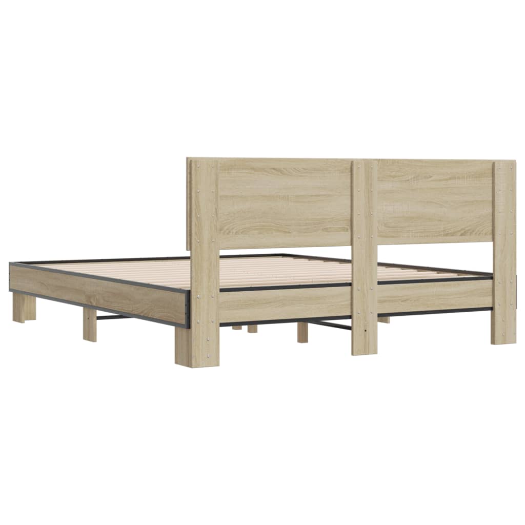 Bed Frame Sonoma Oak 150x200 cm King Size Engineered Wood and Metal