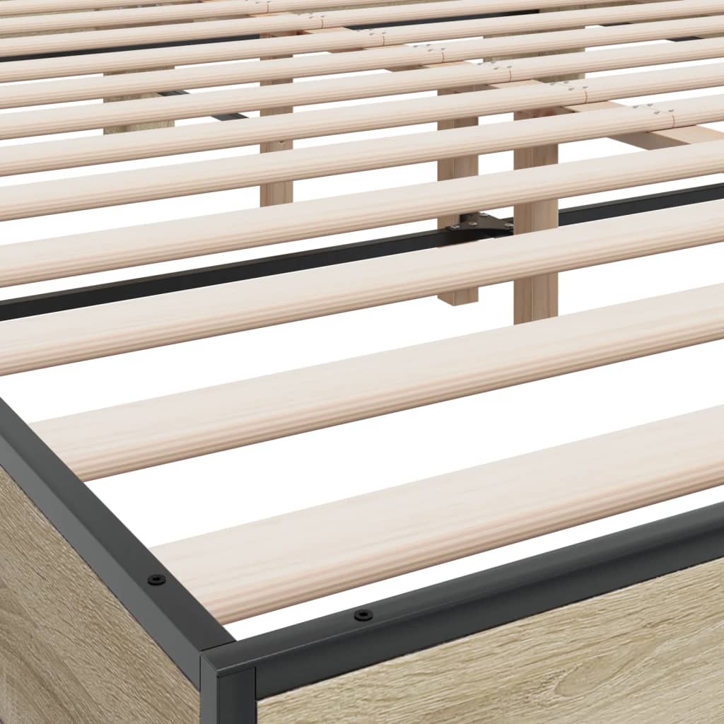 Bed Frame Sonoma Oak 150x200 cm King Size Engineered Wood and Metal