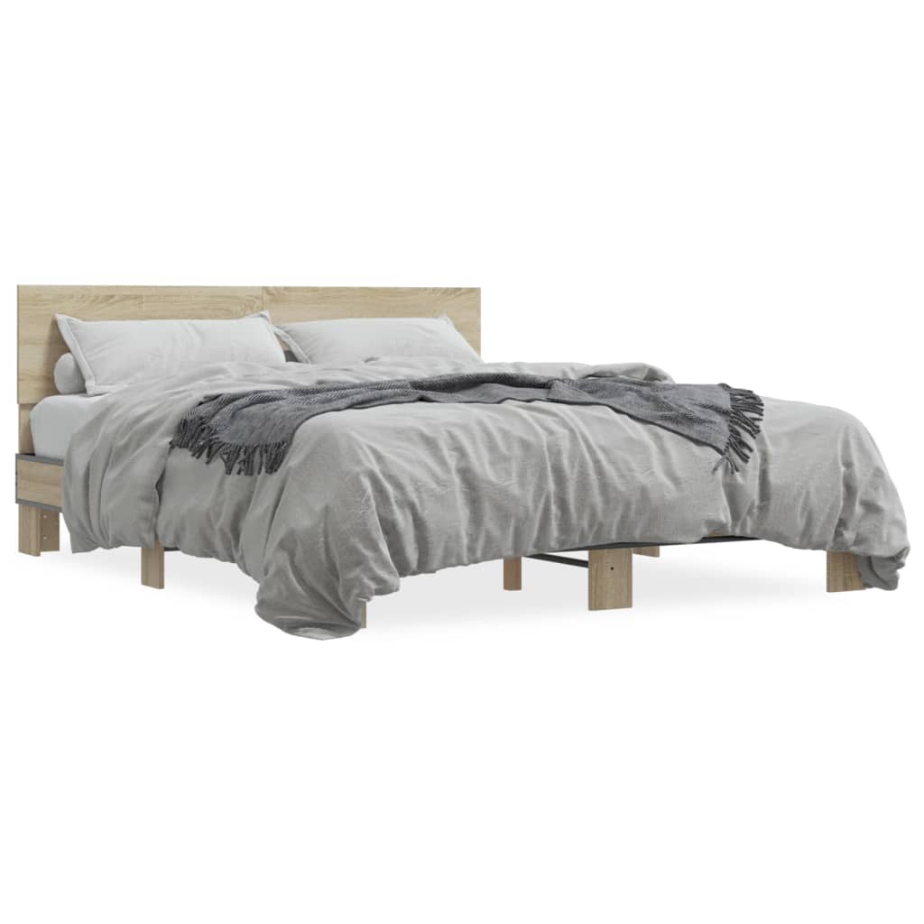 Bed Frame Sonoma Oak 150x200 cm King Size Engineered Wood and Metal