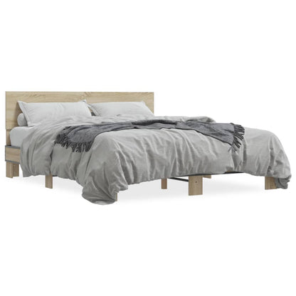 Bed Frame Sonoma Oak 150x200 cm King Size Engineered Wood and Metal