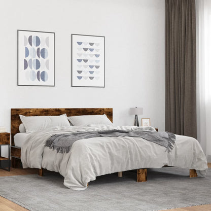 Bed Frame Smoked Oak 150x200 cm King Size Engineered Wood and Metal