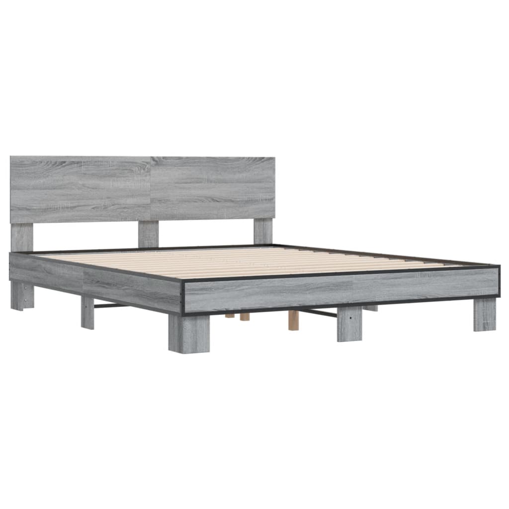 Bed Frame Grey Sonoma 150x200 cm King Size Engineered Wood and Metal