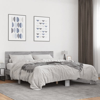 Bed Frame Grey Sonoma 150x200 cm King Size Engineered Wood and Metal