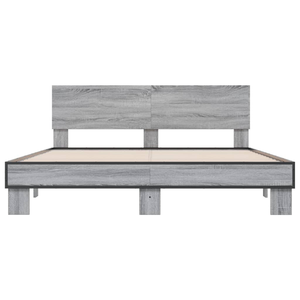 Bed Frame Grey Sonoma 150x200 cm King Size Engineered Wood and Metal