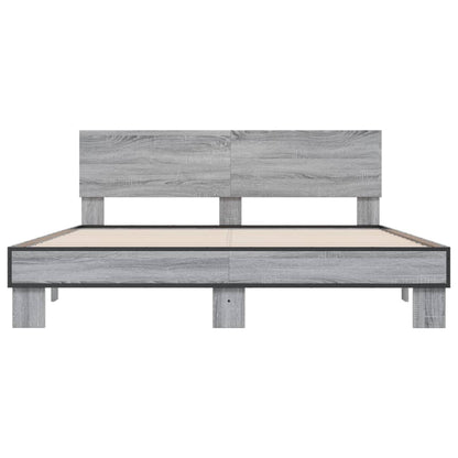 Bed Frame Grey Sonoma 150x200 cm King Size Engineered Wood and Metal