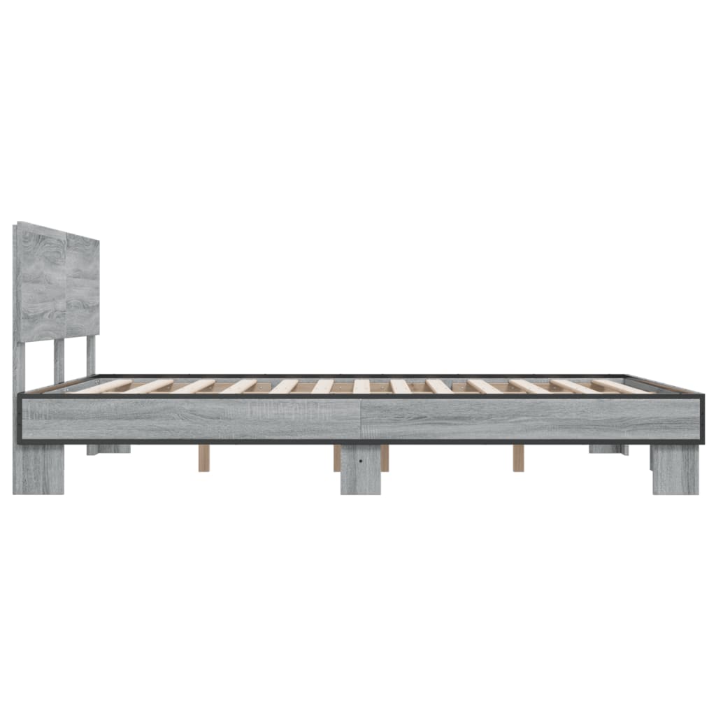 Bed Frame Grey Sonoma 150x200 cm King Size Engineered Wood and Metal