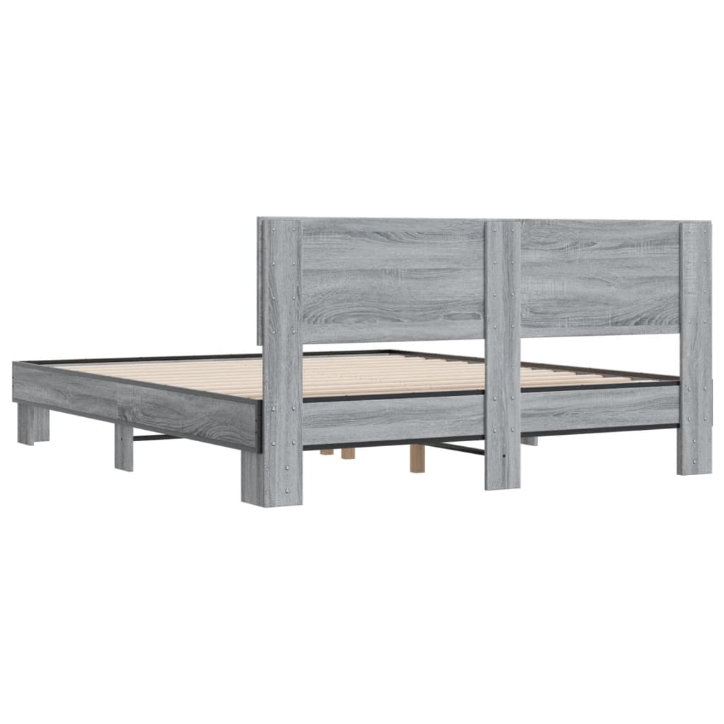 Bed Frame Grey Sonoma 150x200 cm King Size Engineered Wood and Metal