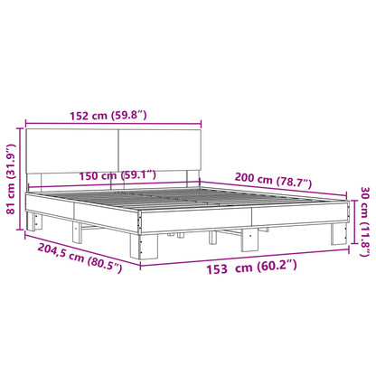 Bed Frame Grey Sonoma 150x200 cm King Size Engineered Wood and Metal