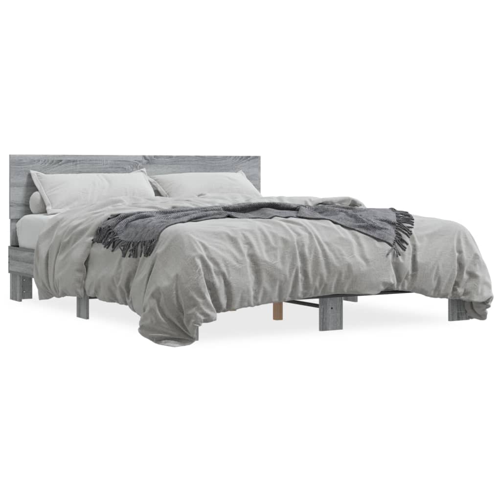 Bed Frame Grey Sonoma 150x200 cm King Size Engineered Wood and Metal