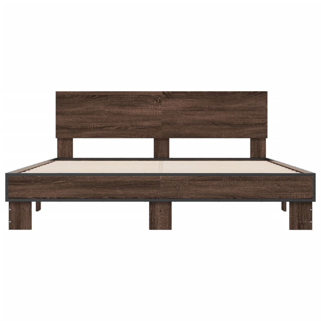 Bed Frame Brown Oak 150x200 cm King Size Engineered Wood and Metal