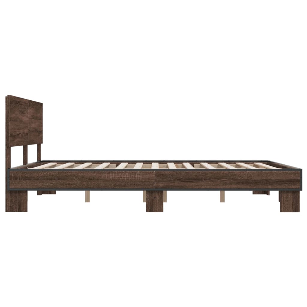 Bed Frame Brown Oak 150x200 cm King Size Engineered Wood and Metal