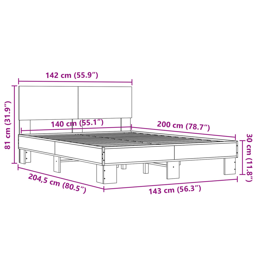 Bed Frame without Mattress Smoked Oak 140x200 cm