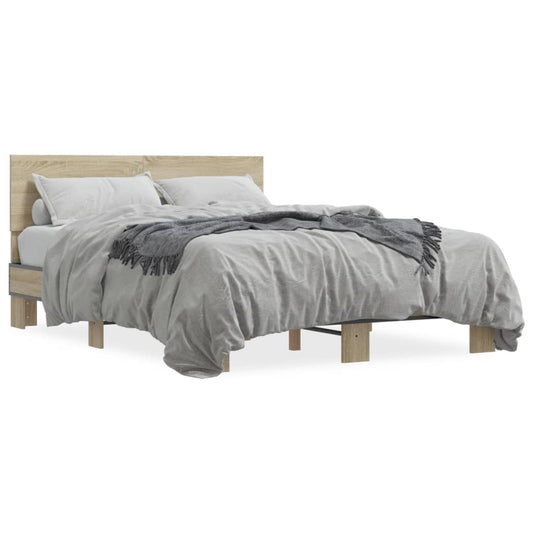 Bed Frame Sonoma Oak 135x190 cm Double Engineered Wood and Metal