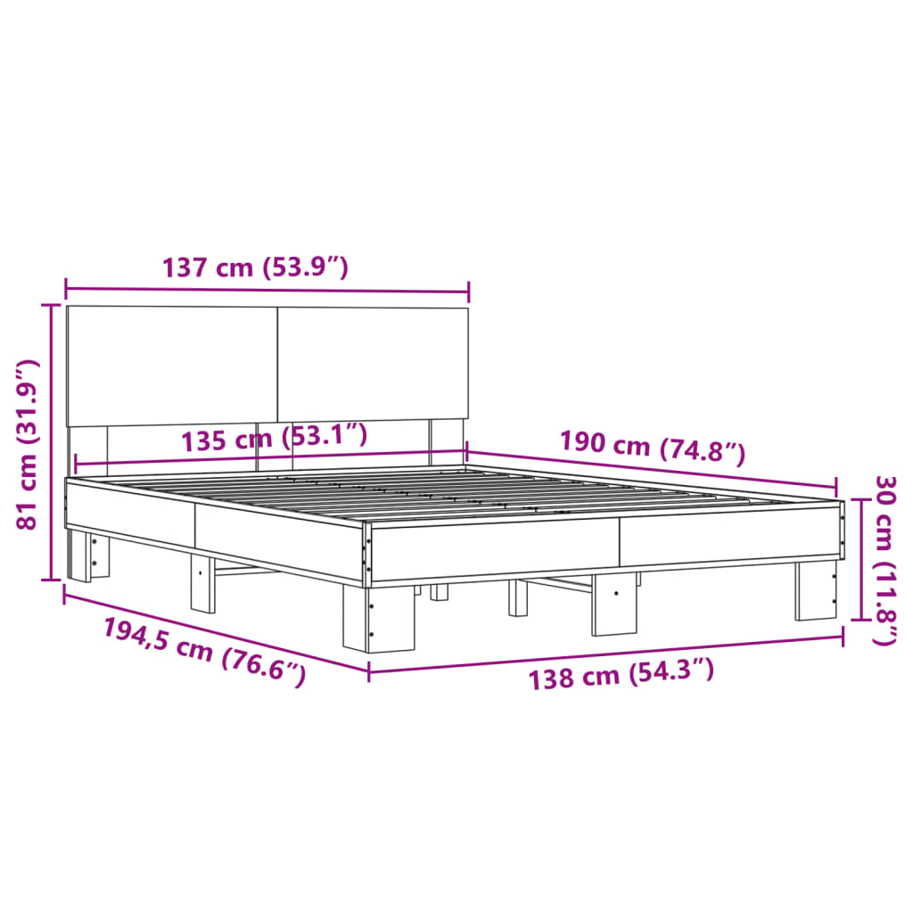 Bed Frame without Mattress Brown Oak 135x190 cm Double