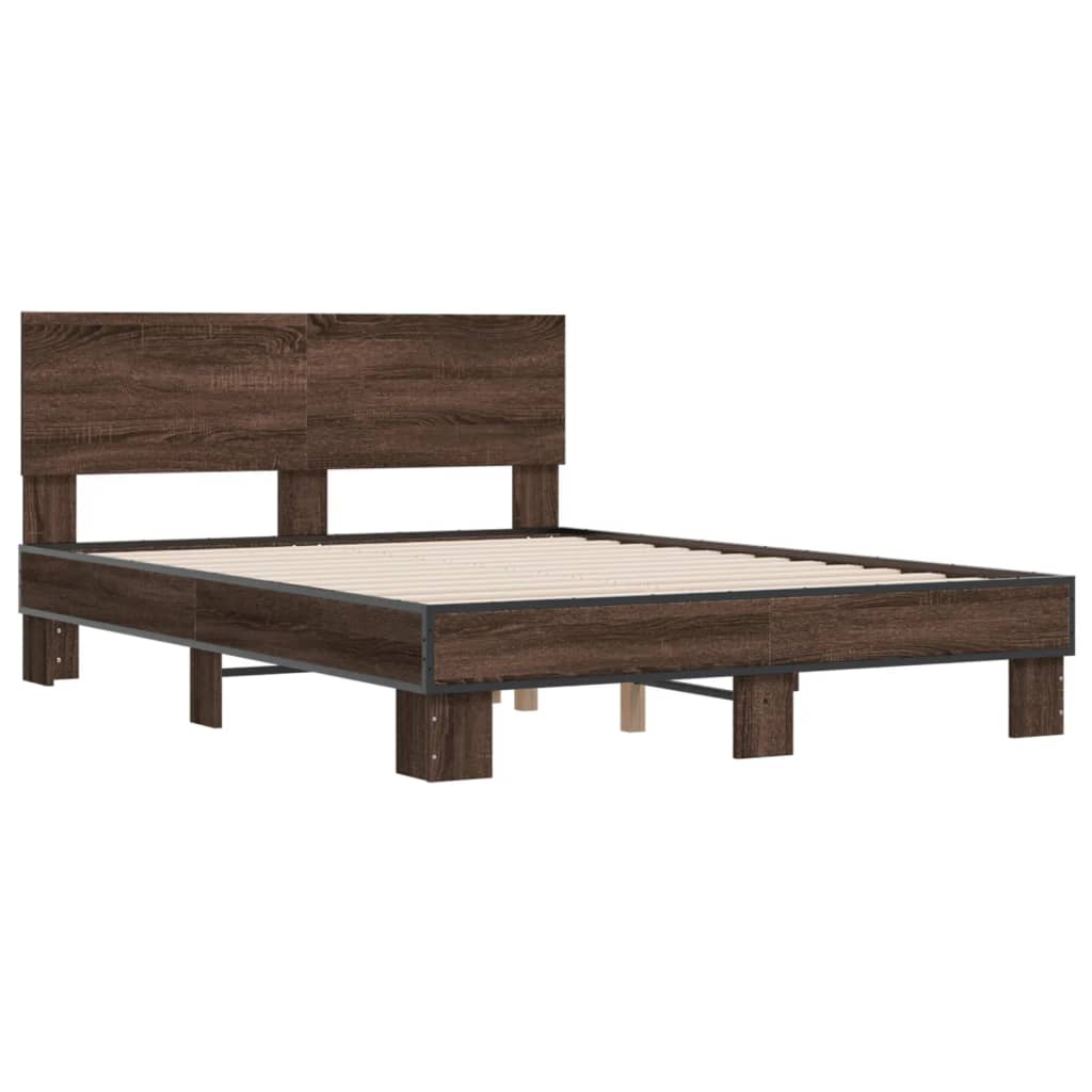 Bed Frame Brown Oak 140x190 cm Engineered Wood and Metal