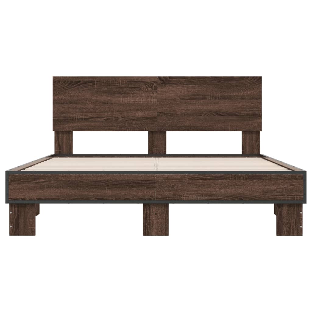 Bed Frame Brown Oak 140x190 cm Engineered Wood and Metal