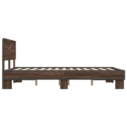 Bed Frame Brown Oak 140x190 cm Engineered Wood and Metal