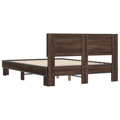 Bed Frame Brown Oak 140x190 cm Engineered Wood and Metal