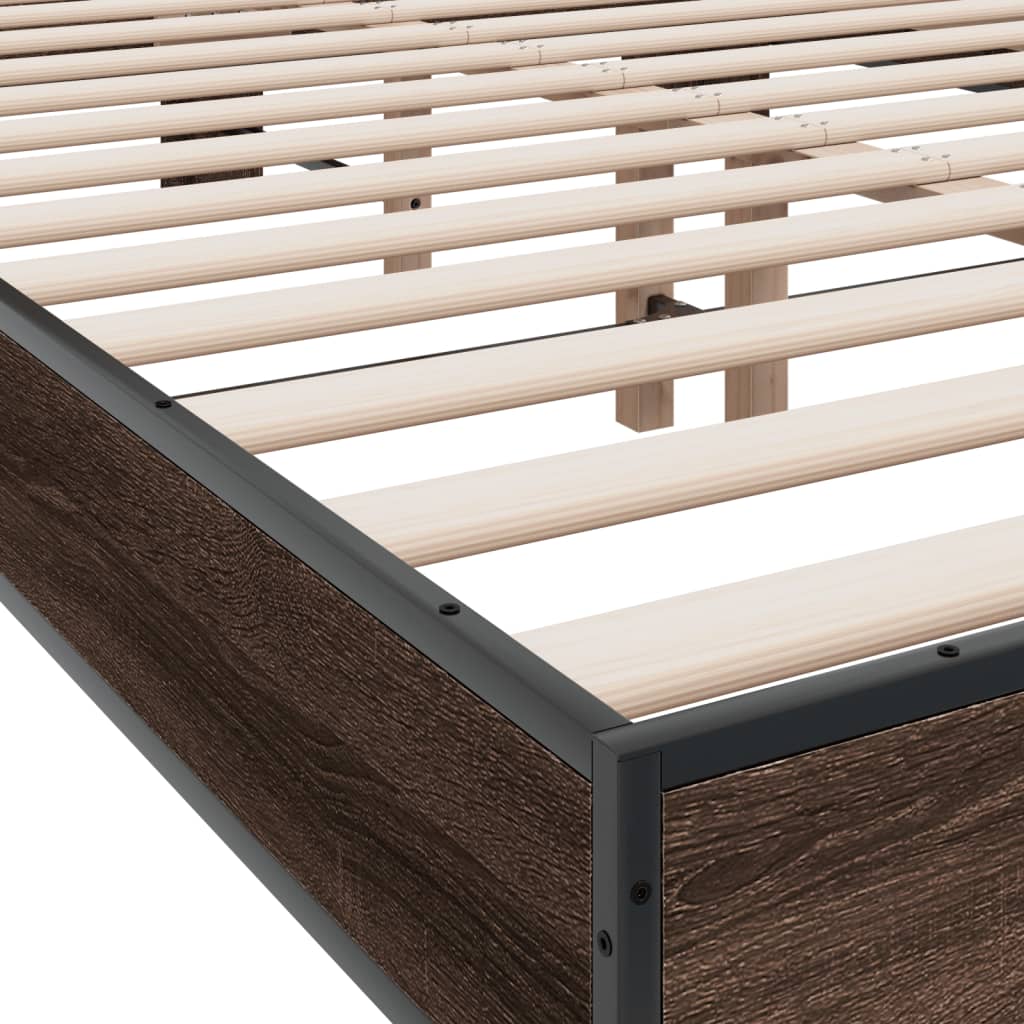 Bed Frame Brown Oak 140x190 cm Engineered Wood and Metal