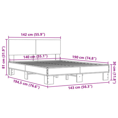 Bed Frame Brown Oak 140x190 cm Engineered Wood and Metal