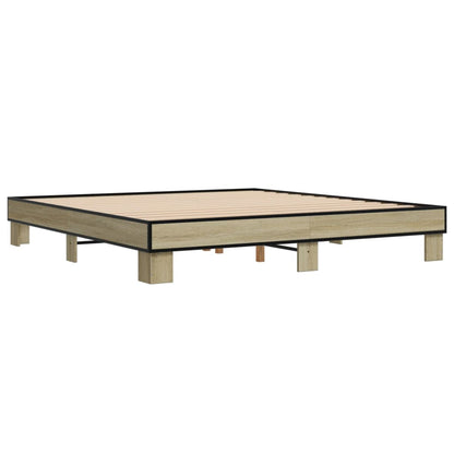 Bed Frame Sonoma Oak 200x200 cm Engineered Wood and Metal