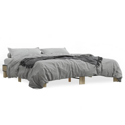 Bed Frame Sonoma Oak 200x200 cm Engineered Wood and Metal